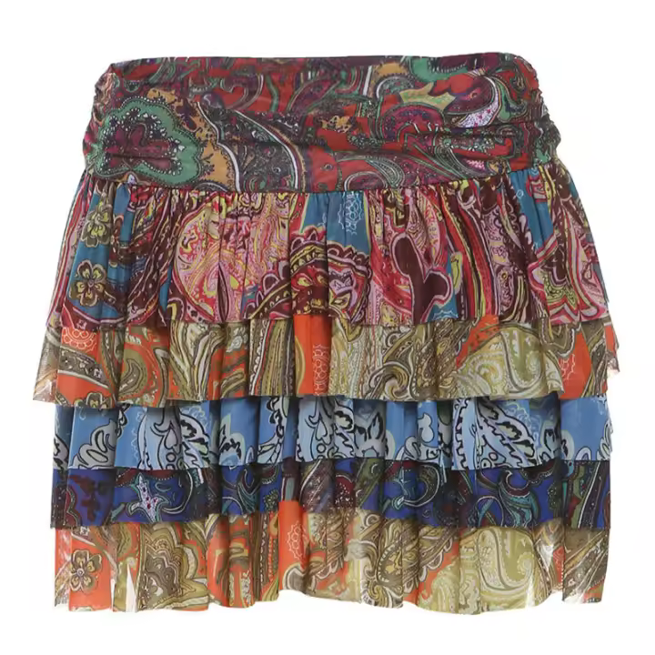 BUNO-Vintage escalonadas para mujer, dobladillo con volantes en capas, minifaldas coloridas de línea A, ropa de calle de tendencia de verano - 1
