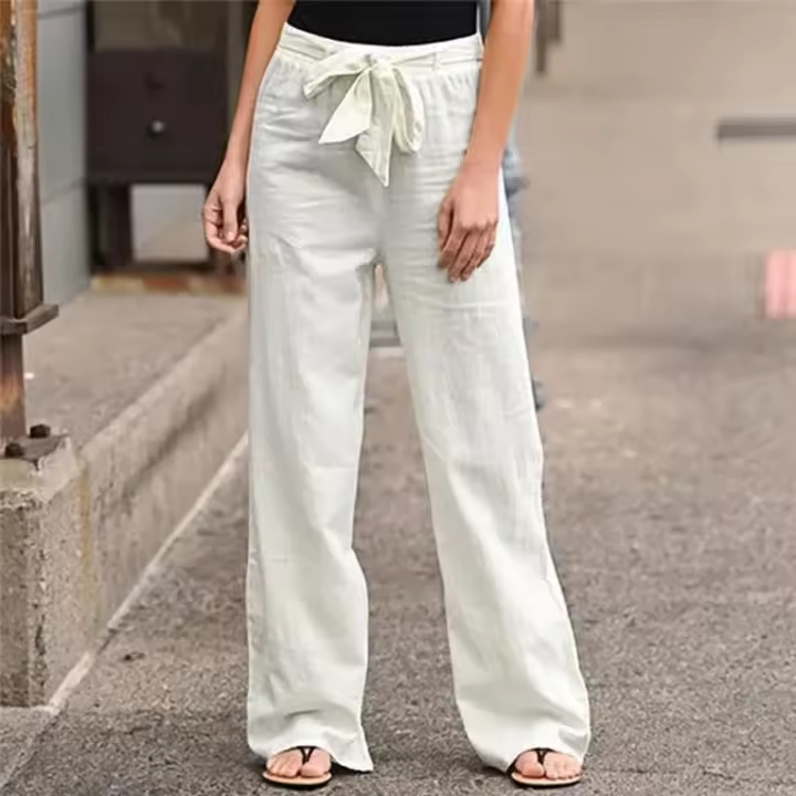 Pantalones de mujer de pierna recta con piernas informales o elásticas de hilo de algodón para mujer - 1