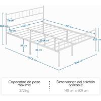 Cama de Metal Moderno con Marco Tamaño Individual/Doble Diseño Juvenil para Dormitorio y Habitación de Invitados Blanco Tamaño 90 x 190 cm - details 20