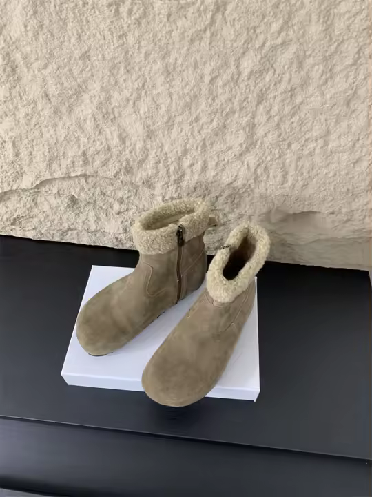 Nuevas botas cortas de lana de cordero retro, botas de nieve cálidas de felpa - 1