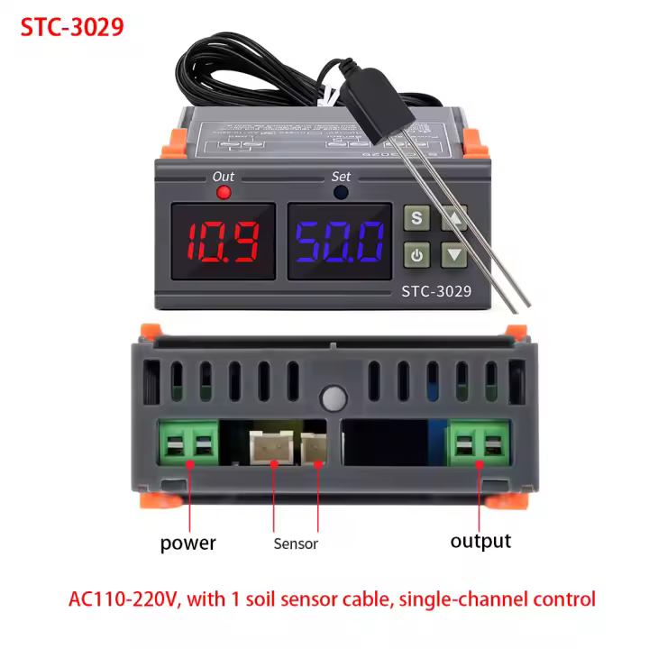 Controlador Digital de humedad del suelo, AC110V-220V, higrómetro, plantas de jardín, termorregulador de humedad, STC-3030 - 1