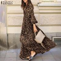 Vestido largo de moda de otoño y verano con manga de leopardo, fiesta para mujer, bata estampada con cuello en V - details 2
