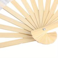 Abanico de baile corto de bambú con velo de rosa de arte popular chino para danza del vientre - details 7