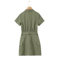 Vestido de trabajo verde militar de manga corta clásico de moda para mujer nuevo personalizado - details 1