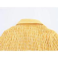 BUNO-moda para mujer, Mini vestido plisado a cuadros con una botonadura, Vintage, cuello de solapa, manga corta, vestidos elegantes para mujer - details 5