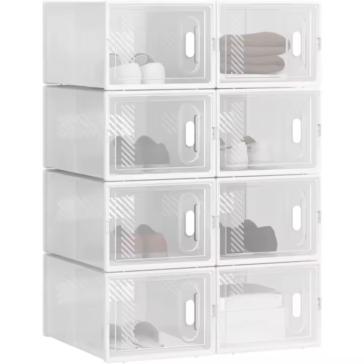 18X Cajas de Zapatos de Plástico Cajas Transparentes Apilables y Plegables para Zapatos Organizador para Zapatos en Guardarropa Caja Almacenaje de Zapatos con Tapa Frontal - 1