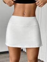 Falda de tenis blanca asimétrica para mujer - Cintura alta, pantalones cortos de verano para golf y correr, poliéster, color sólido, ropa deportiva de moda para fitness y deportes, atuendo de golf |   Diseño asimétrico |   falda de poliéster - details 2