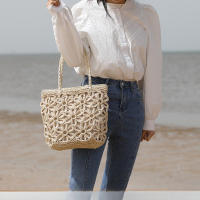 Bolso de Playa de Paja Tejido con Diseño de Flor Hueca Ligero, Duradero, Cierre de Cremallera, Perfecto para Fiestas de Verano y Salidas - details 6