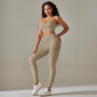 Conjunto de yoga con correas cruzadas en la espalda para mujer, leggings de cintura alta, tres entrenamientos para correr, ropa deportiva sin costuras - details 7