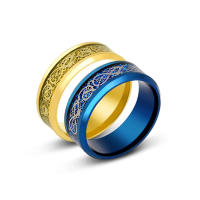 Anillo Vikingo Punk de Acero Inoxidable Anillo de Dragón Celta con Incrustaciones de Fibra de Carbono Azul Joyería de Boda para Hombres Tamaño 7-11 - details 5