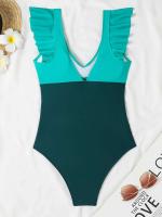 2025 Ztvitality traje de una pieza con cruz hueca y volantes lisos, traje de baño para mujer, ropa de playa - details 9