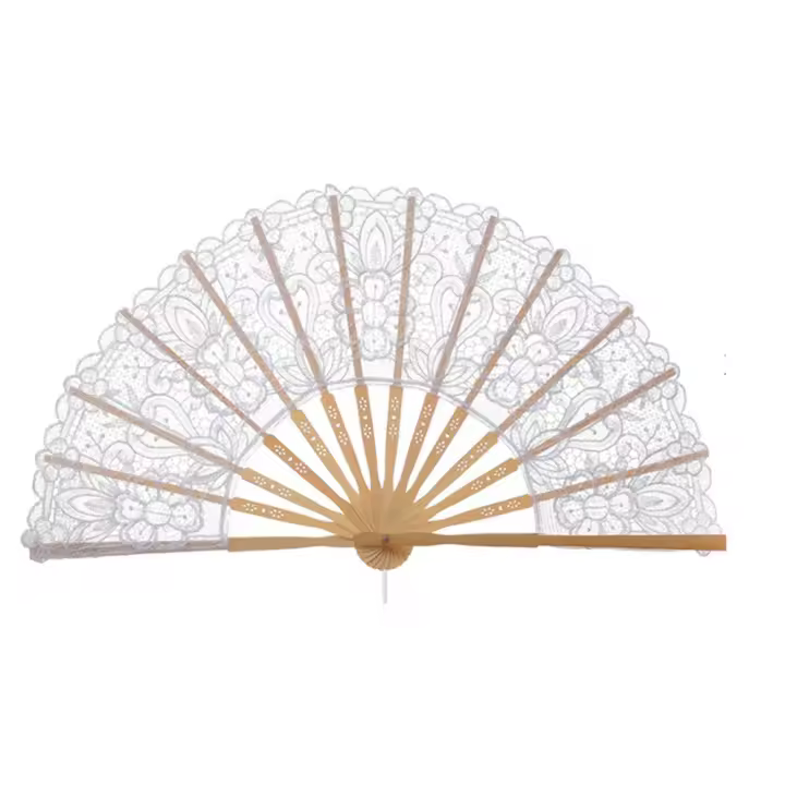 Abanico plegable de Encaje Vintage portátil, elegante abanico de mano de bambú con borla, abanico de baile para decoración del hogar, fiesta de boda - 1