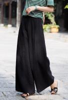 Pantalones de pierna ancha sueltos con cintura elástica de lino para mujer moda coreana informal 2025 - details 15