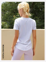 Camiseta deportiva de manga corta para mujer, Top ligero de gimnasio, suave y transpirable, CTQ - details 13