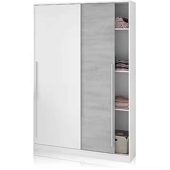 Armario de Dos Puertas con Estantes y Barra 200x120x50 Blanco Artik y Cemento Modelo Indira - 1