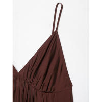 BUNO-moda de verano para mujer, nuevo vestido Midi plisado marrón con espalda descubierta y tirantes finos con cuello en V, vestidos camisola informales elegantes para mujer - details 7