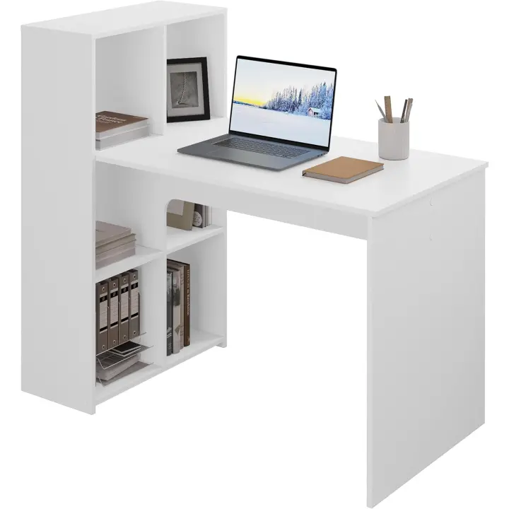 Escritorio blanco, 120x60cm, mesa de ordenador con estanterías de almacenamiento, escritorio de oficina para estudio dormitorio - 1