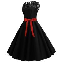 Vestido de Navidad rojo de encaje para mujer, ropa de manga corta Swing, disfraces de Navidad, vestidos de fiesta, bata Vintage, 2024 - details 13