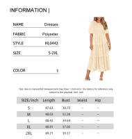 Vestidos de gasa para mujer, vestidos casuales de verano con cintura y tobillo, manga corta, cuello redondo, vestidos largos de una línea - details 0