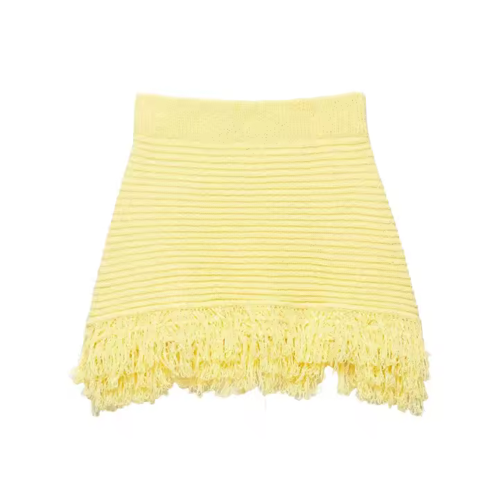 Estilo nueva chaqueta de ropa de mujer falda de punto a cuadros decorada con borlas - 1