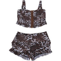 BUNO-Conjunto de 2 piezas con estampado de leopardo para mujer, camisola corta con hebilla a la moda y pantalones cortos ajustados, trajes finos y atractivos para mujer - details 10