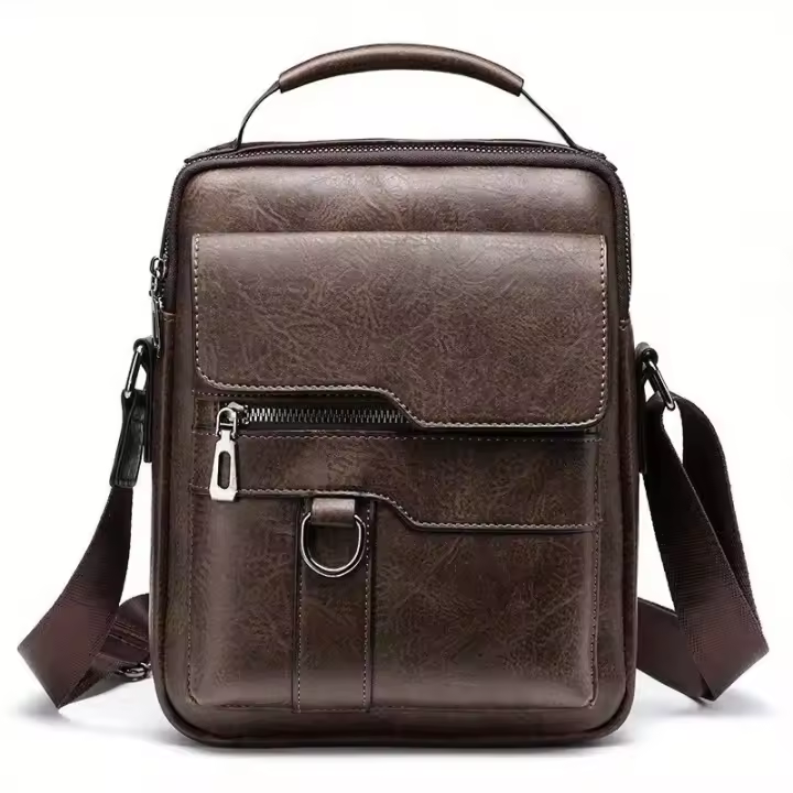 PU cruzada para hombres tamaño 9.7" iPad bolso de cintura sólida con tapa de negocios - 1