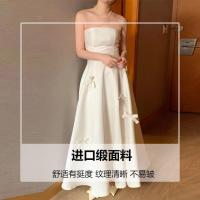 Vestido de novia ligero francés con satén de sensación simple y lujosa, compromiso sin tirantes, emisión de certificado, ceremonia de banquete, - details 0
