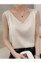 Top de Halter V para Mujer Camisola de Verano de Seda de Satén Blanco Vestido Delgado de Moda - details 10