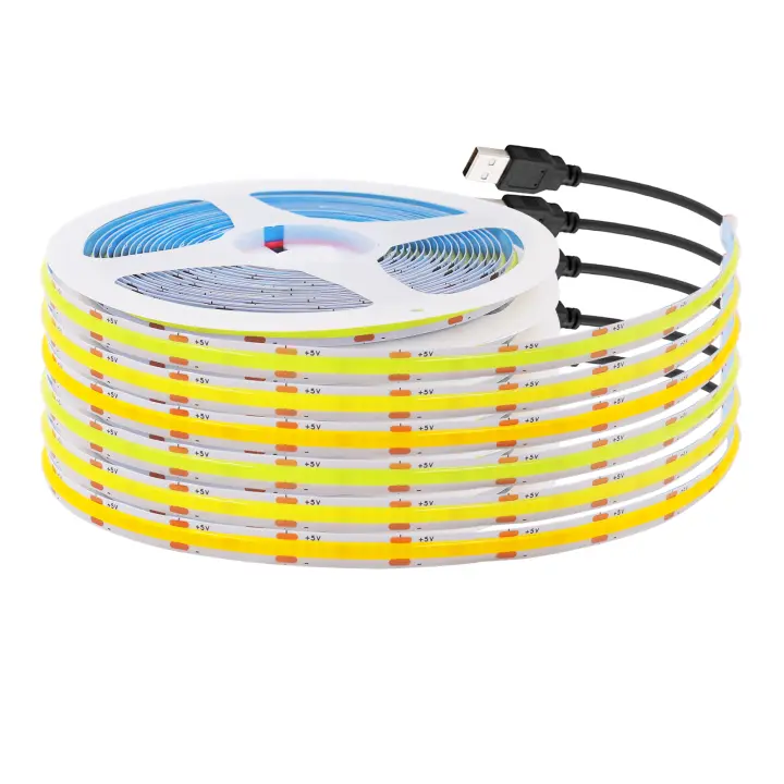 Tira de luces LED COB de 8MM, 320Leds/m, cinta de diodo Flexible, 5V, USB, iluminación interior lineal, lámpara para habitación, bricolaje, TV, espejo, retroiluminación, decoración de pared - 1