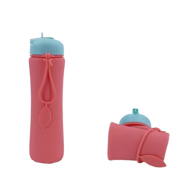 Botella de agua de silicona plegable a prueba de fugas, taza de agua plegable portátil reutilizable, tapa giratoria, tazas de agua plegables para viaje - 1