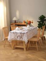 Colgante blanco de flor y pájaro Ense con borla en mantel, mesa de centro de sala de estar, mantel de mesa de boda - details 1