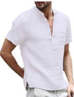Blusa de algodón para hombre, camiseta informal de manga corta con cuello Henley, talla grande, negro, blanco, gris, vino, rojo, beige - details 1