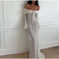 Vestido largo acampanado de manga larga con corte elegante, Vestidos ceñidos con hombros descubiertos y cordones para mujer, prendas de vestir para mujer 2025 - details 14