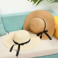 Gorras de playa para mujer, gorro de paja con lazo grande y ancho para verano, sombrero para el sol - details 0