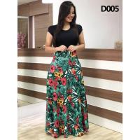 Vestido de talla grande de manga corta a juego con estampado de flores de viento para mujer - details 1