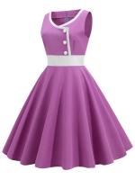 Women robe vintage print big swing 50s 60s retro party dress - details 8