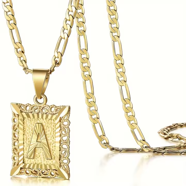 Collar con emblema de oro de 18 quilates con colgante de iniciales masculinas y femeninas - 1