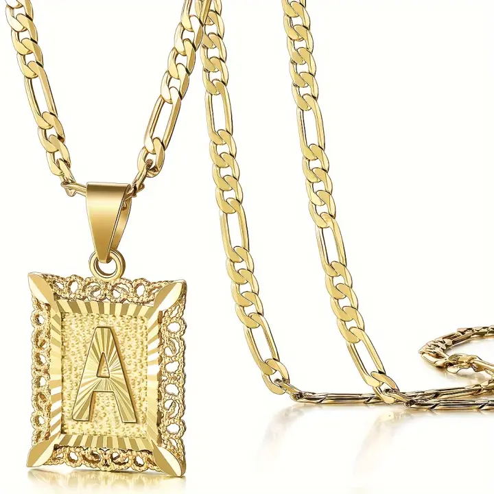 Collar con emblema de oro de 18 quilates con colgante de iniciales masculinas y femeninas - 1