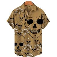 Diseño de moda de playa hawaiana, camisa con estampado de calavera 3D, ropa de calle informal retro, top de manga corta unisex de verano para hombre - details 11