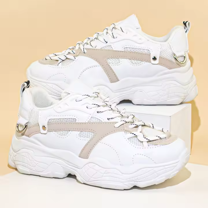 Zapatillas cómodas y transpirables para mujer, calzado informal para uso diario con cordones, parte inferior gruesa, aumento de altura, para las cuatro estaciones - 1