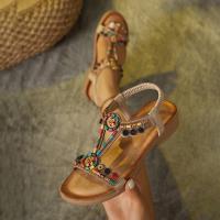 Sandalias de Tacón Plano para Mujer 2025 Estilo Boho con Cuentas de Madera y Strass - details 8