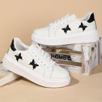 Calzado deportivo informal para mujer, zapatillas para patinar con mariposas bordadas, suela gruesa y cordones - details 1