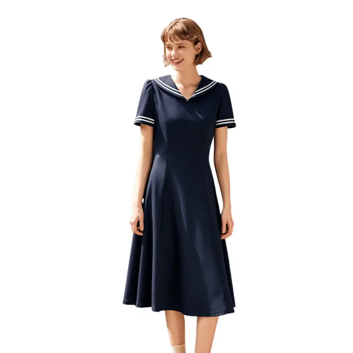 Vestido Largo de Cintura Empacada con Luna Blanca Estilo Artístico y Universitario para Mujeres - 1