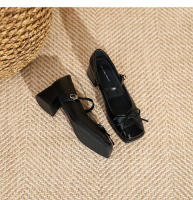 Zapatos individuales de tacón grueso cosidos con lazo de nuevo estilo, zapatos de mujer de tacón medio. - details 29
