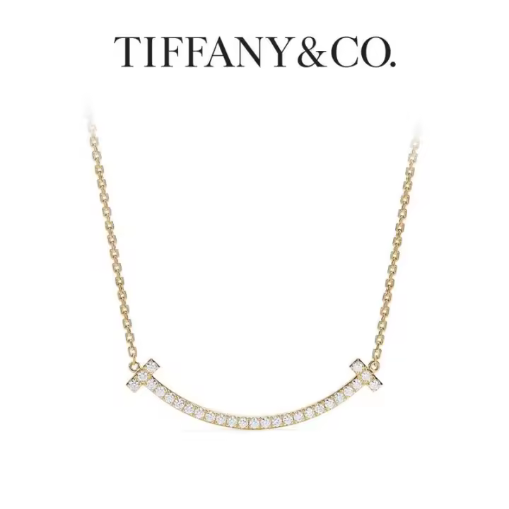 ΤΙFFΑΝΥ Collar de arco de diamantes de plata de ley con sonrisa, conjunto de colgante curvo con forma de "T" icónica en ambos extremos también adornado con - 1