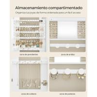 Armario para Joyas Espejo Joyero de Pared con Luz LED y Cerradura Varios Compartimentos para Pendiente, Collar, Superficie Blanca y Forro Gris Beige Organizador de Almacenamiento de Muebles - details 7
