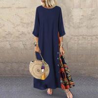Vestido Vintage de talla grande para mujer, Vestido largo estampado con botones laterales y manga 3/4 de verano, vestidos largos para mujer - details 3