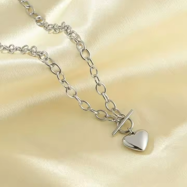 Collar de Corazón de Acero Inoxidable Cadena de Clavícula Gruesa Joyería Única para Mujeres - 1