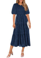 Vestidos de gasa para mujer, vestidos casuales de verano con cintura y tobillo, manga corta, cuello redondo, vestidos largos de una línea - details 2