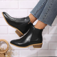 2025 otoño e invierno nuevas botas de mujer de tacón cuadrado de gran tamaño moda británica puntiagudas cómodas botas cortas delgadas tendencia de las mujeres. - details 1